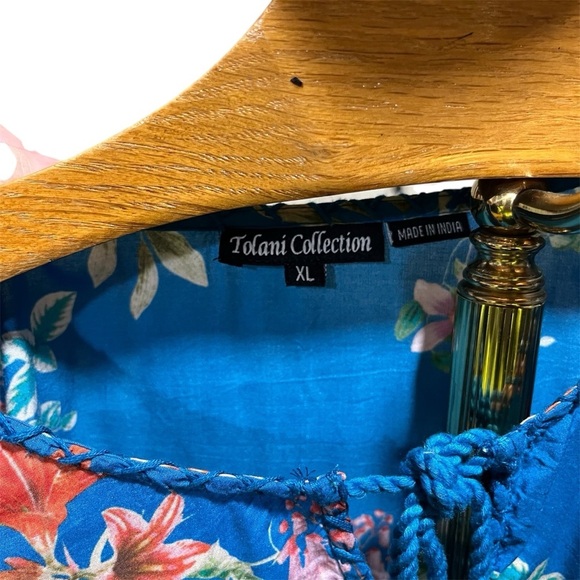 Tolani Floral Blue and Pink Women's Modal Top with Tassels XL - Picture 3 of 9